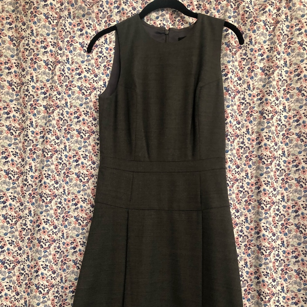 Brand new gray pleated A-line work dress